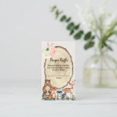 ウッドランド動物の女の子の赤ちゃんシャワーおむつラッフル エンクロージャーカード (スタンド正面)