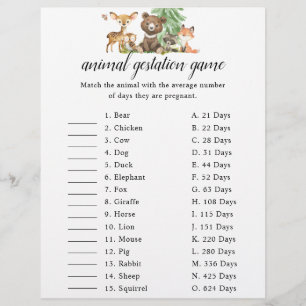 ウッドランド動物の妊娠ゲーム赤ちゃんシャワー チラシ