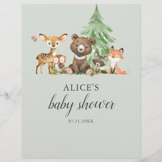 ウッドランド動物の妊娠ゲーム赤ちゃんシャワー チラシ (裏面)