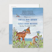 ウッドランド動物の子鹿ヴィンテージバーチャル赤ちゃんシャワー インビテーションポストカード (正面/裏面)