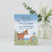ウッドランド動物の子鹿ヴィンテージバーチャル赤ちゃんシャワー インビテーションポストカード (スタンド正面)