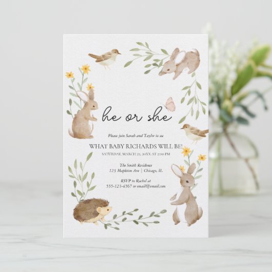 ウッドランド動物の性別の表示 招待状 (スタンド正面)