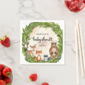 ウッドランド動物の木のスライス緑の赤ちゃんシャワー スタンダードカクテルナプキン (インサイチュ)