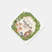 ウッドランド動物の木のスライス緑の赤ちゃんシャワー スタンダードカクテルナプキン (角)