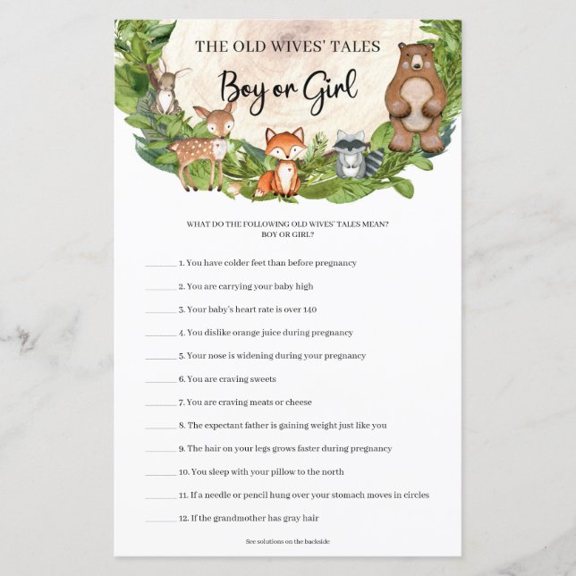 ウッドランド動物の木のログ推測の男の子または女の子の物語 (正面)