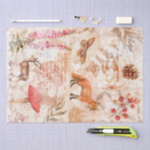 ウッドランド動物の森のアンティークヴィンテージ切り離し 薄葉紙 (クラフト)