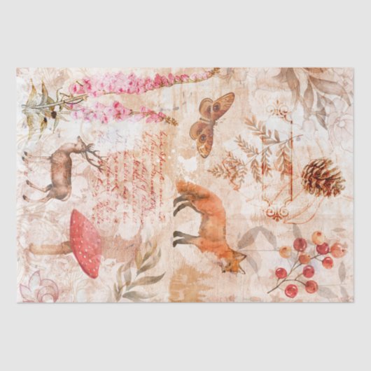 ウッドランド動物の森のアンティークヴィンテージ切り離し 薄葉紙 (正面)