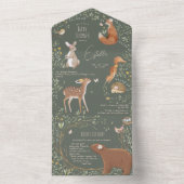 ウッドランド動物の森の友だち赤ちゃんシャワー本 オールインワン招待状 (内側)