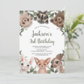 ウッドランド動物の森の友人の男の子の誕生日パーティー 招待状 (スタンド正面)