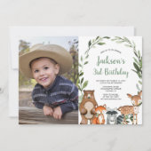 ウッドランド動物の森の男の子または女の子の誕生日の写真 招待状 (正面)