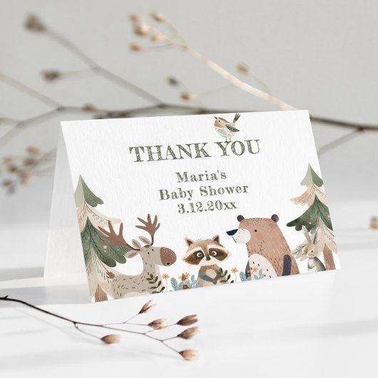 ウッドランド動物の森の赤ちゃんシャワーありがとう カード