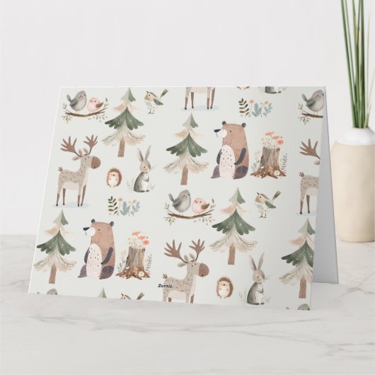 ウッドランド動物の森の赤ちゃんシャワーありがとう カード (裏面)