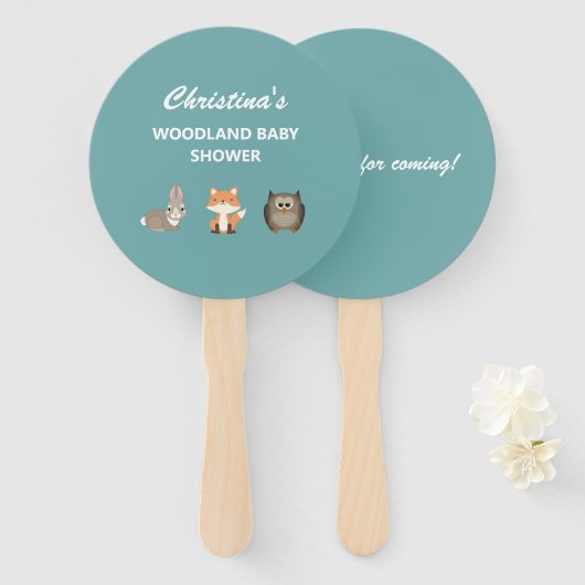 ウッドランド動物の森の赤ちゃんシャワー ハンドファン (正面&裏面)