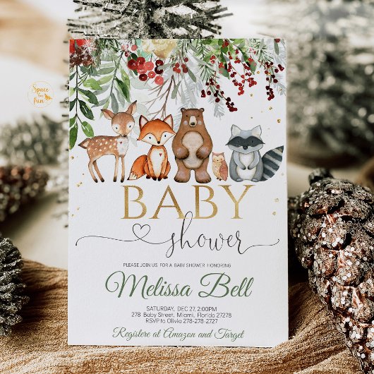 ウッドランド動物の森の赤ちゃんシャワー 招待状