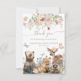 ウッドランド動物の水の色のフローラ女の子ベビーシャワー サンキューカード