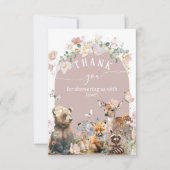 ウッドランド動物の水の色のフローラ女の子ベビーシャワー サンキューカード (正面)