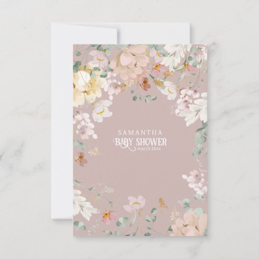 ウッドランド動物の水の色のフローラ女の子ベビーシャワー サンキューカード (裏面)