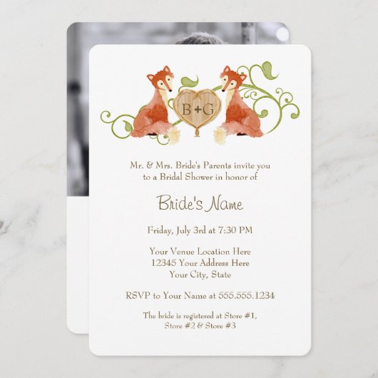 ウッドランド動物の生き物、キツネnつる植物結婚式 セーブザデート (正面/裏面)