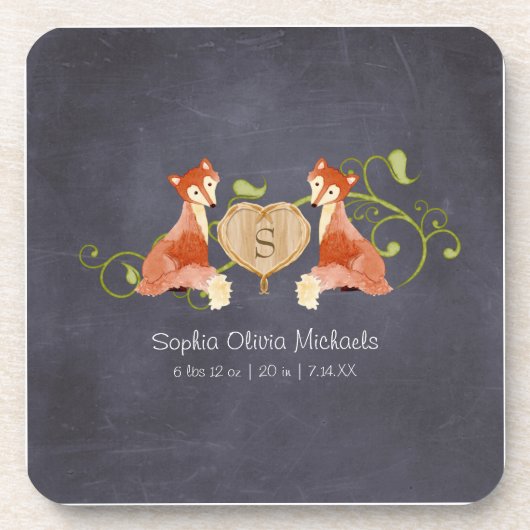 ウッドランド動物の生き物、キツネnつる植物 生まれたばかりの コースター (正面)