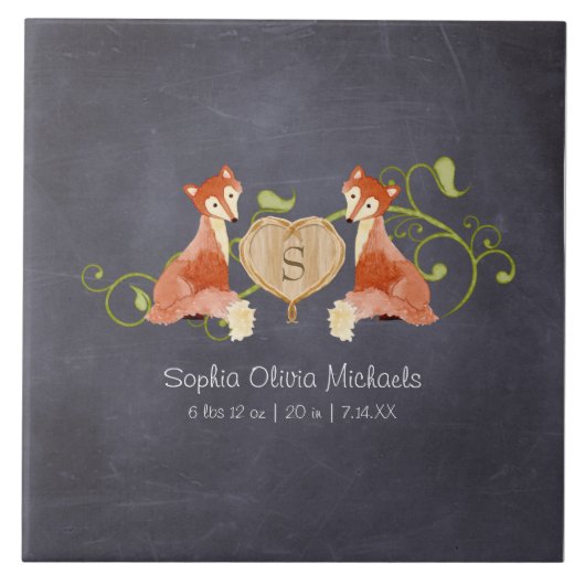 ウッドランド動物の生き物、キツネnつる植物 生まれたばかりの タイル (正面)