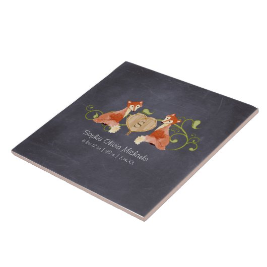 ウッドランド動物の生き物、キツネnつる植物 生まれたばかりの タイル (側面)