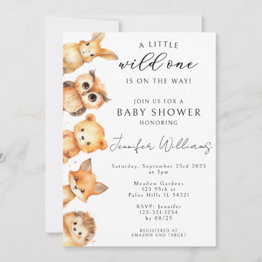 ウッドランド動物の秋男の赤ちゃんのシャワー招待状 招待状 (正面)