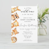 ウッドランド動物の秋男の赤ちゃんのシャワー招待状 招待状 (スタンド正面)