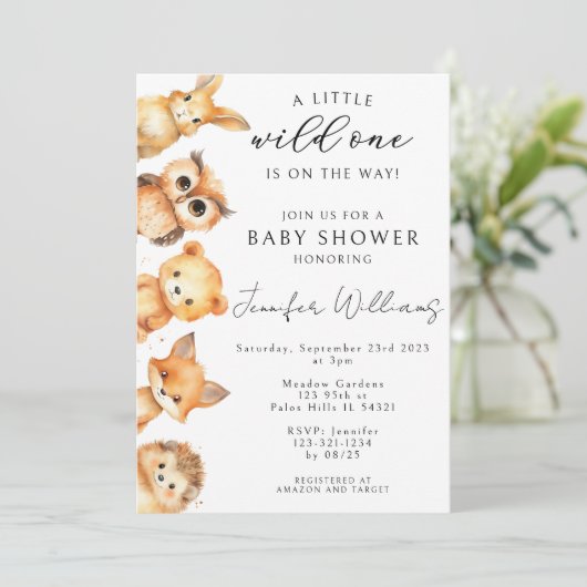 ウッドランド動物の秋男の赤ちゃんのシャワー招待状 招待状 (スタンド正面)