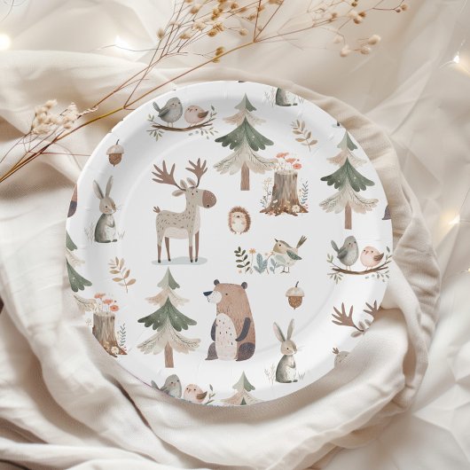ウッドランド動物の素朴な赤ちゃんシャワー ペーパープレート