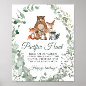 ウッドランド動物の緑おしゃぶり狩りゲームサイン ポスター (正面)