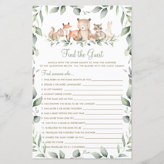 ウッドランド動物の緑がゲストゲームを見つける (正面)