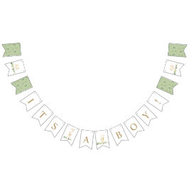 ウッドランド動物の緑それは男の子のシャワーだ バンティングフラッグ