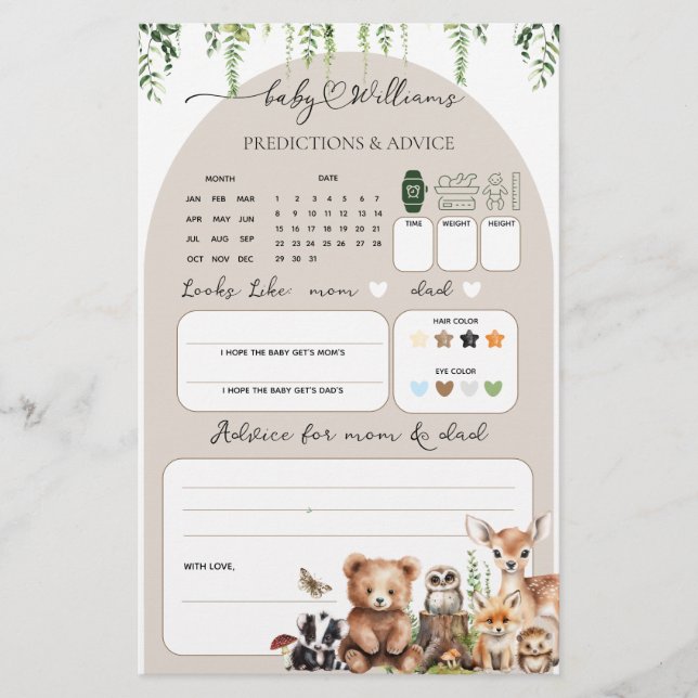 ウッドランド動物の緑のキノコ赤ちゃんシャワーゲーム (正面)