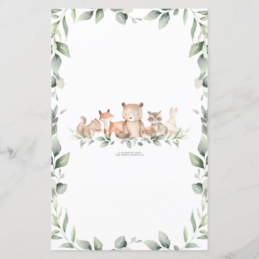 ウッドランド動物の緑のベビー単語スクランブルゲーム (裏面)