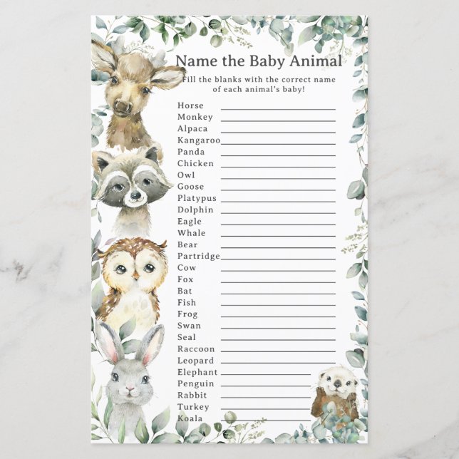 ウッドランド動物の緑の名前赤ちゃん動物ゲーム (正面)