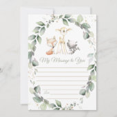 ウッドランド動物の緑の時間カプセルメッセージカード 招待状 (正面)