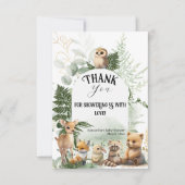 ウッドランド動物の緑の森の赤ちゃんシャワー サンキューカード (正面)