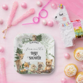 ウッドランド動物の緑の森の赤ちゃんシャワー ペーパープレート (パーティー)