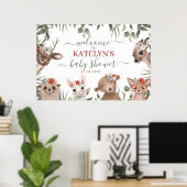 ウッドランド動物の緑の歓迎サイン ポスター (ホームオフィス)