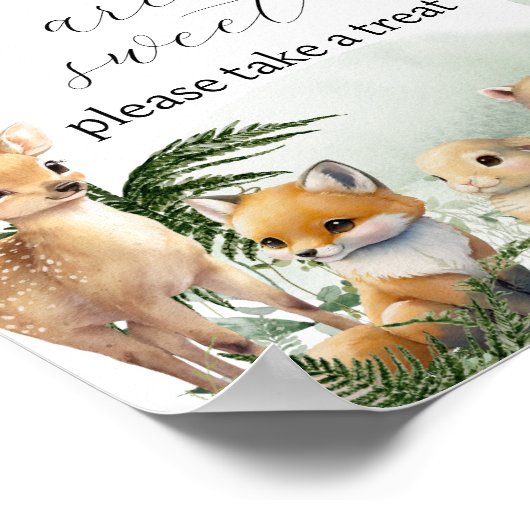 ウッドランド動物の緑の甘いトリートベビーシャワー ポスター (角)