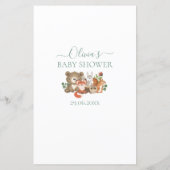 ウッドランド動物の緑の赤ちゃんシャワービンゴゲーム (裏面)