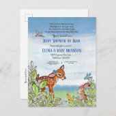 ウッドランド動物の緑の赤ちゃんシャワー(郵便) インビテーションポストカード (正面/裏面)