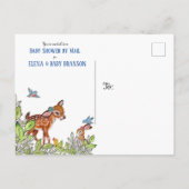 ウッドランド動物の緑の赤ちゃんシャワー(郵便) インビテーションポストカード (裏面)