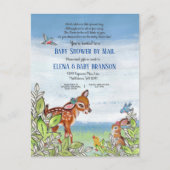 ウッドランド動物の緑の赤ちゃんシャワー(郵便) インビテーションポストカード (正面)