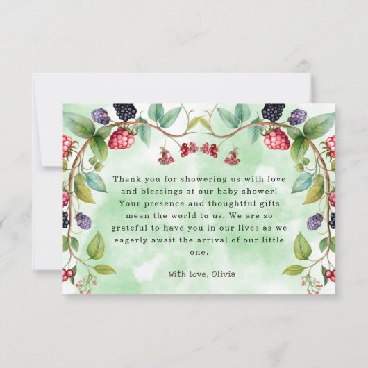 ウッドランド動物の花咲き赤ちゃんシャワー サンキューカード (裏面)