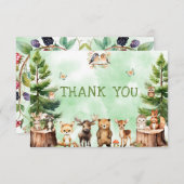 ウッドランド動物の花咲き赤ちゃんシャワー サンキューカード (正面/裏面)