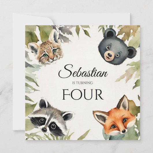 ウッドランド動物の誕生日パーティー 招待状 (裏面)