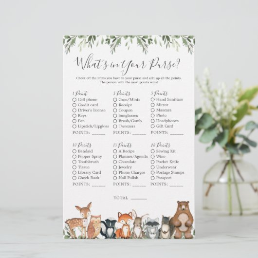 ウッドランド動物の赤ちゃんシャワーあなたの財布の中にあるものを (スタンド正面)