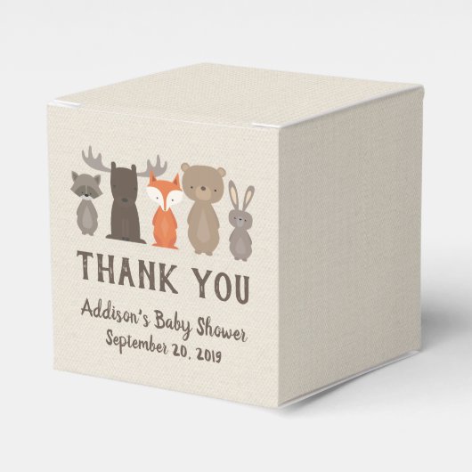 ウッドランド動物の赤ちゃんシャワーお願いボックス フェイバーボックス (正面サイド)