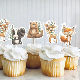 ウッドランド動物の赤ちゃんシャワーカップケーキトッパー シール